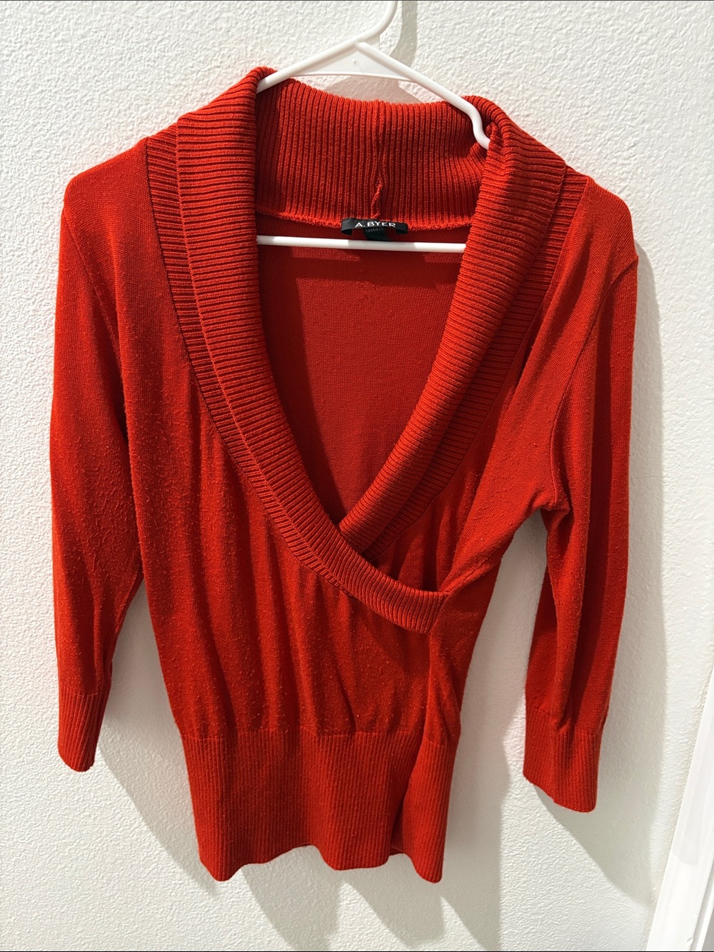 A. Byer Vibrant Orange Wrap V-Neck Sweater
